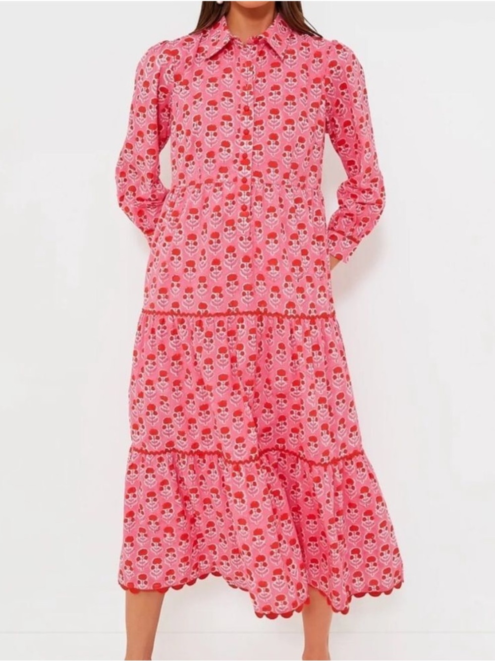 Pink City Prints Gina Pink Maxi Ling Sleeve Dress New NWT Bubblegum